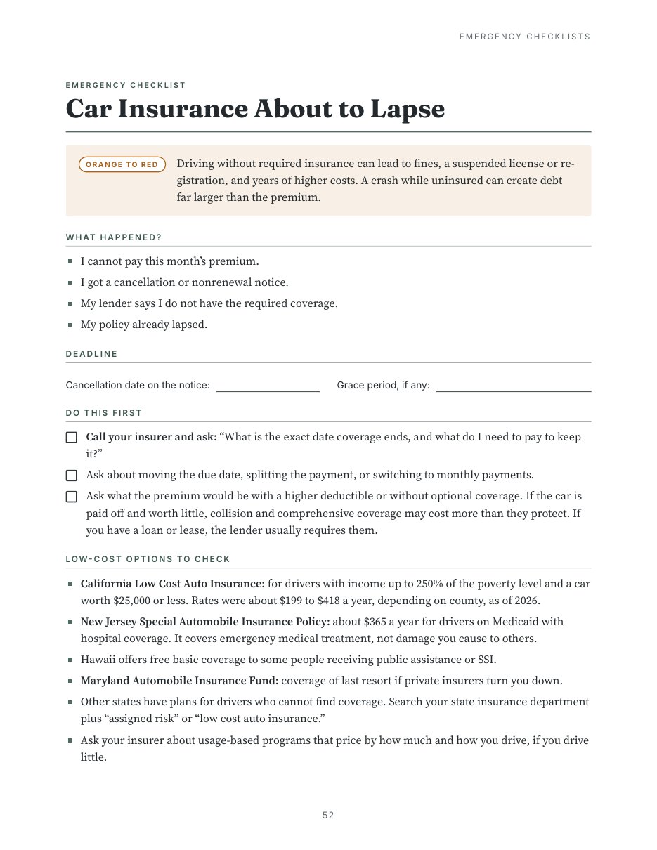 Sample page: an emergency checklist with checkboxes