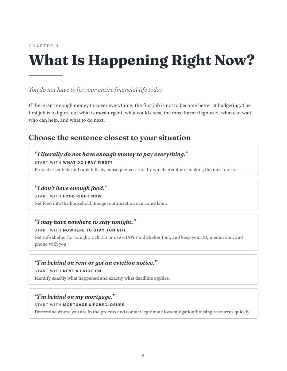 Sample page: What Is Happening Right Now? pathway cards